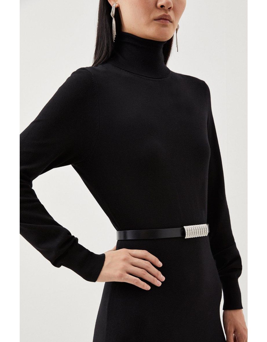 Leather Diamante Buckle Belt