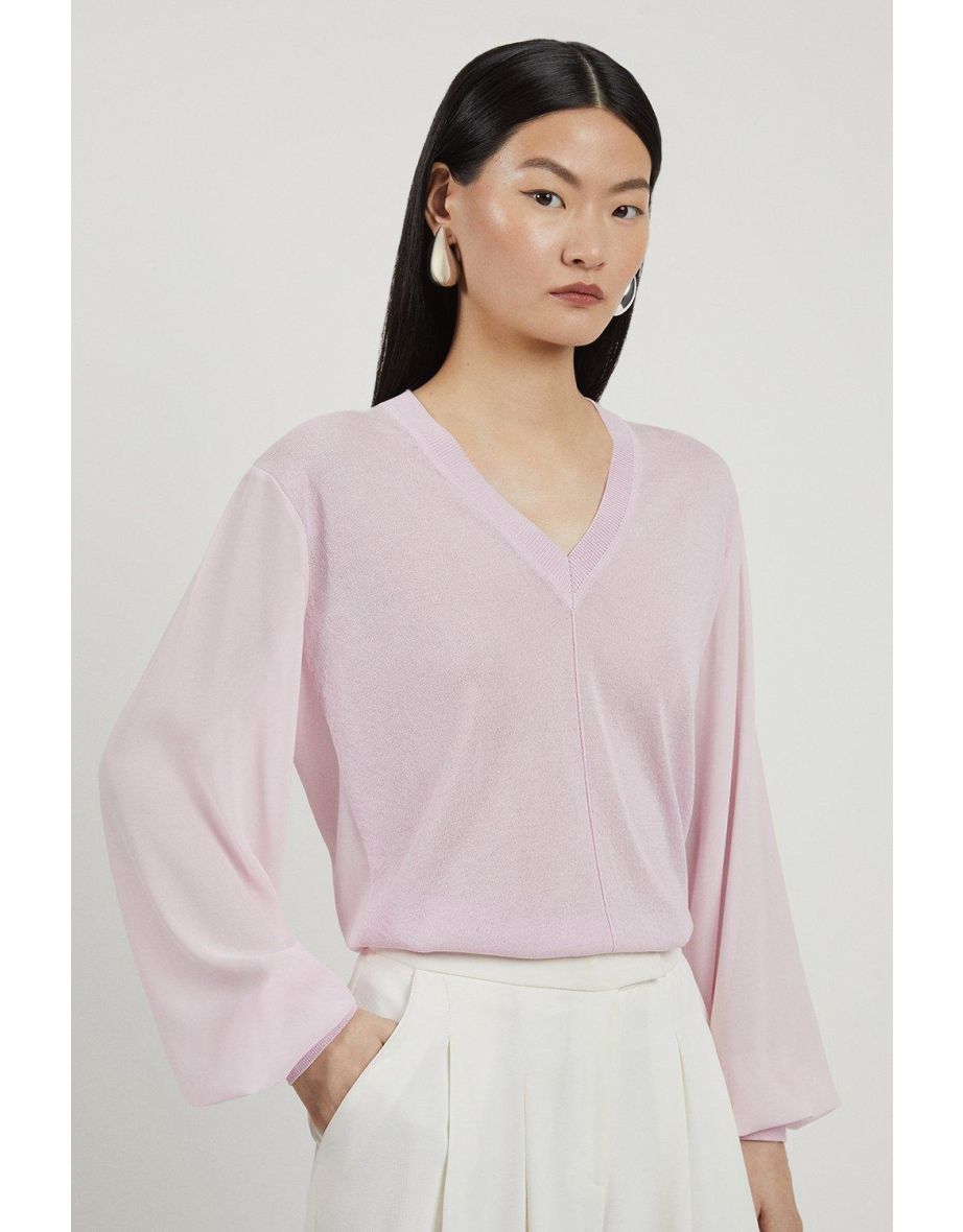 Lightweight Viscose Blend Summer Knit Georgette Sleeve Top