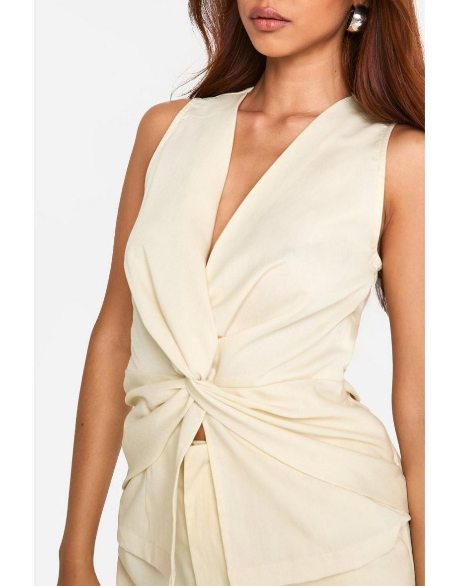 Twist Front Longline Top - ecru - 3