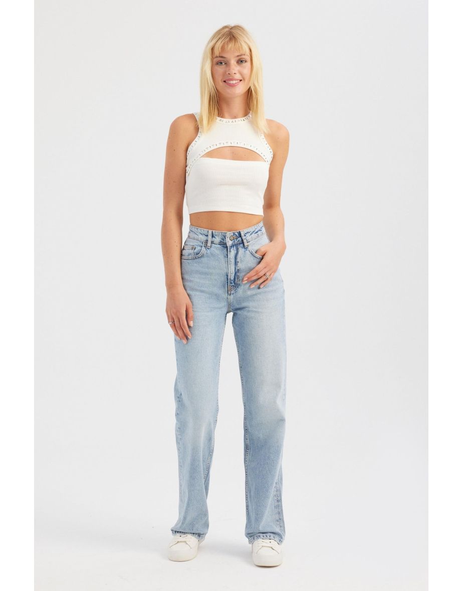 Cotton Studded Crop Top with a Bust Cut Out