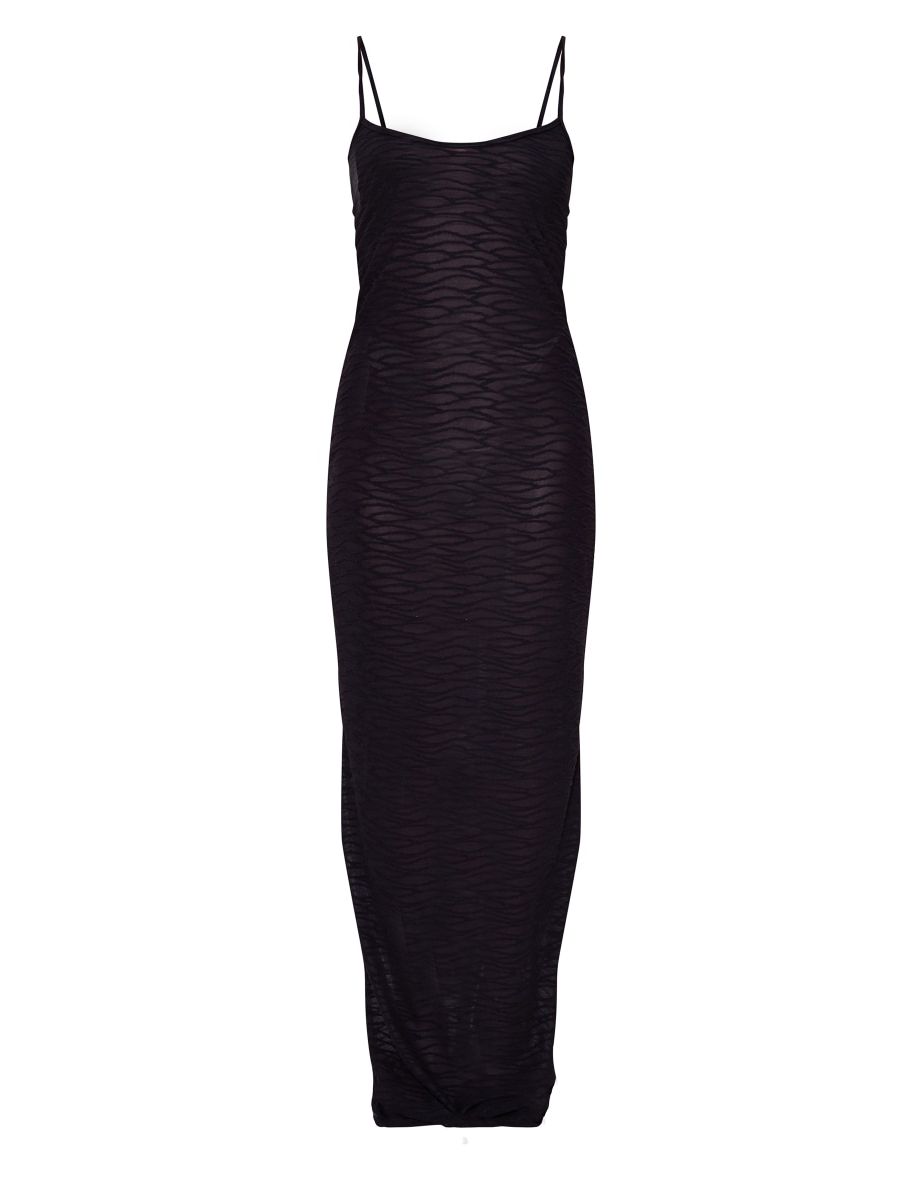 Black Sheer Textured Strappy Maxi Dress - 4