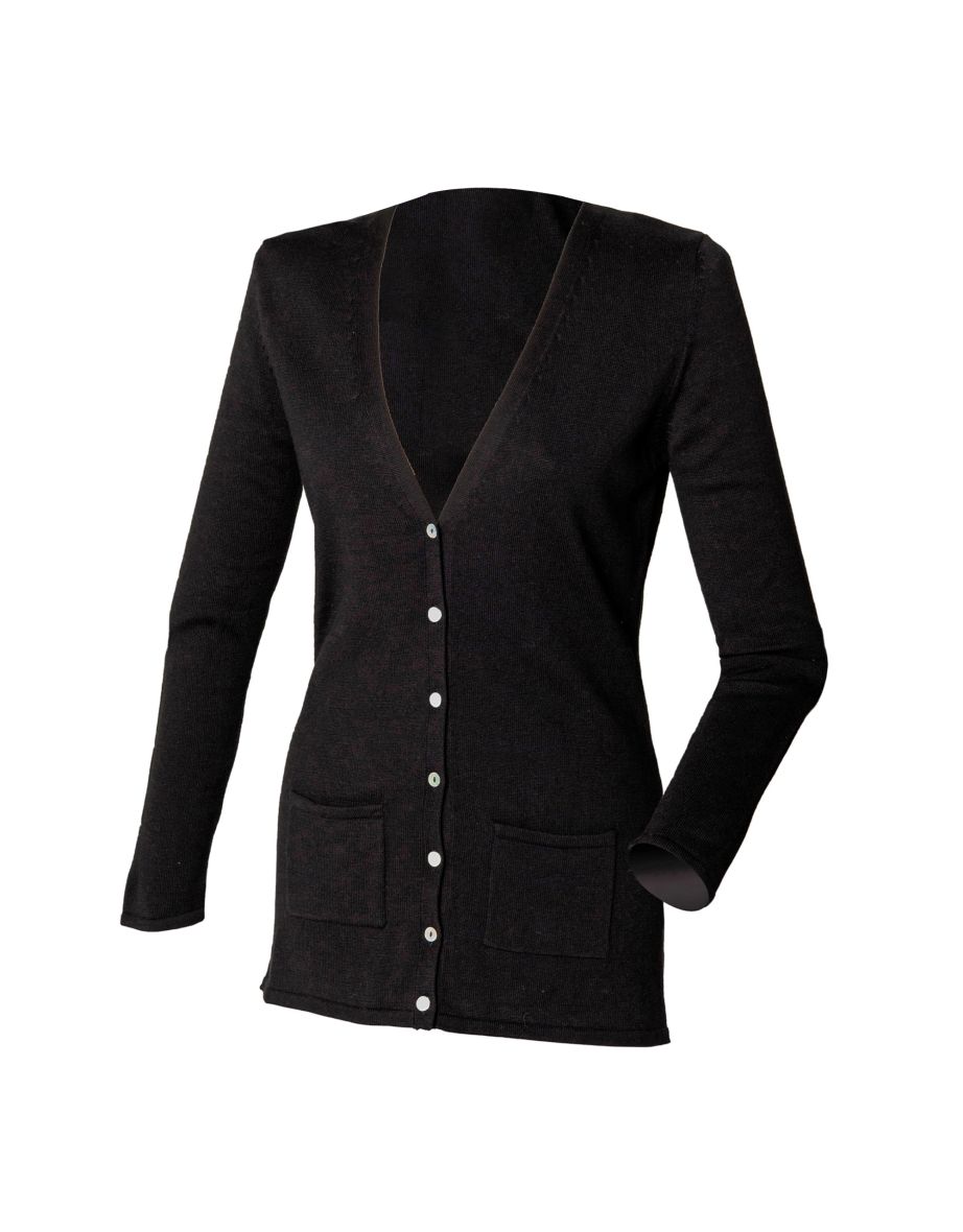 Henbury Ladies/Womens V-Neck Button Fine Knit Cardigan - Black