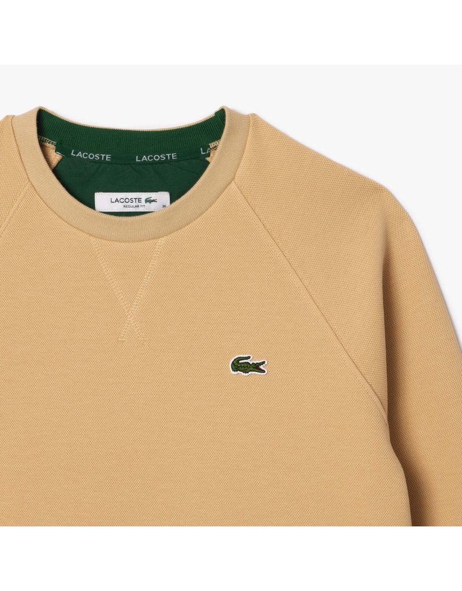 Women's Lacoste Crew Neck Piqué Sweatshirt in Cream - 2