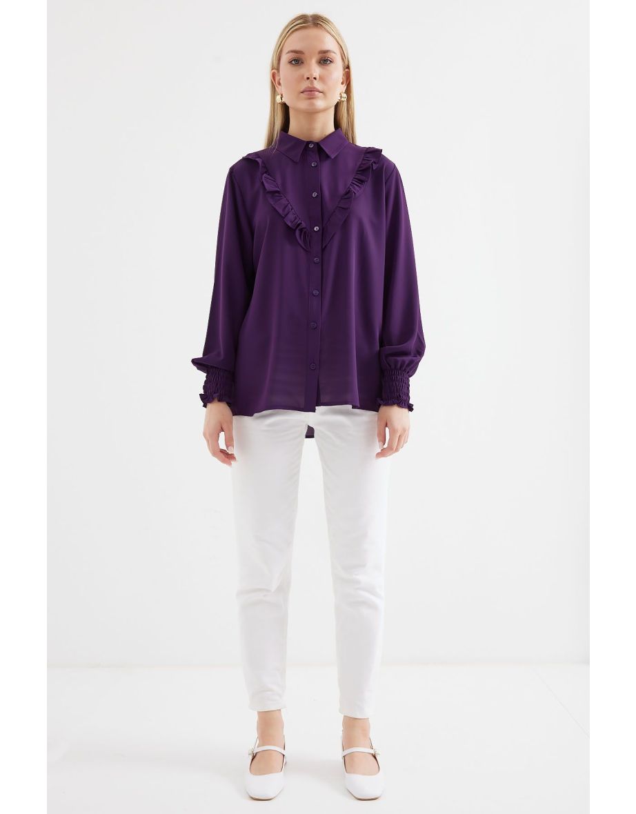Ruffled Long Sleeve Shirt - Purple