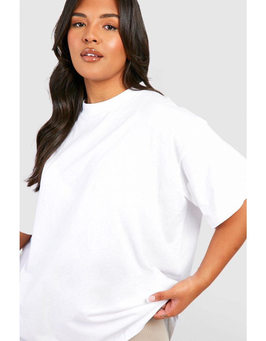 Plus Super Oversized Crew Neck Basic Cotton T-shirt - white - 3