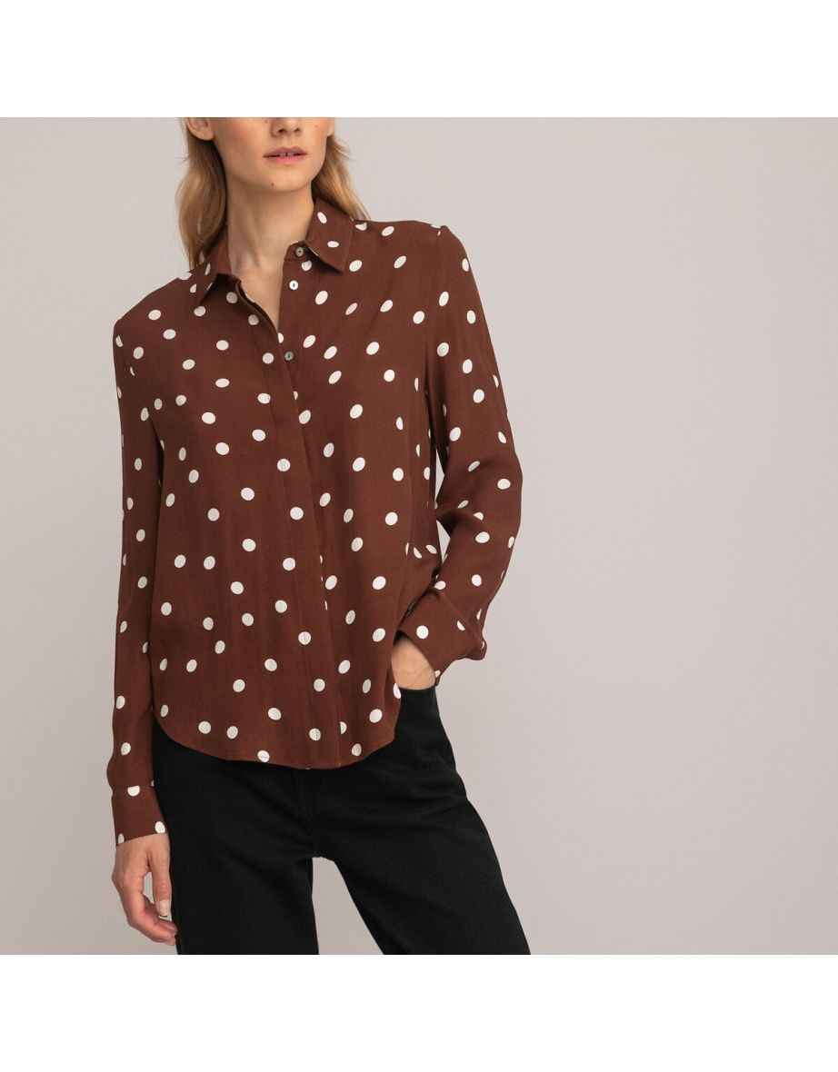 Polka Dot Draping Shirt with Long Sleeves - 4