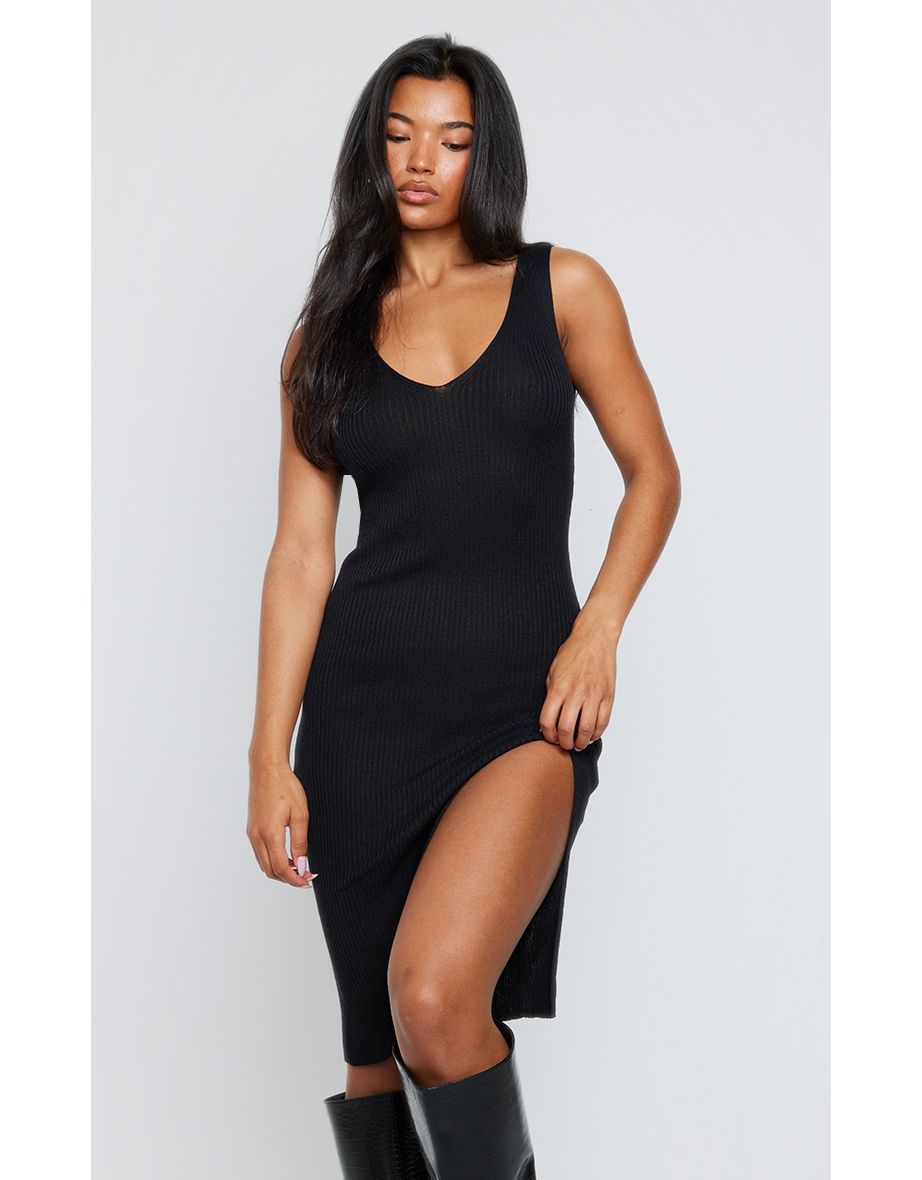 Knitted midi dress with split best sale