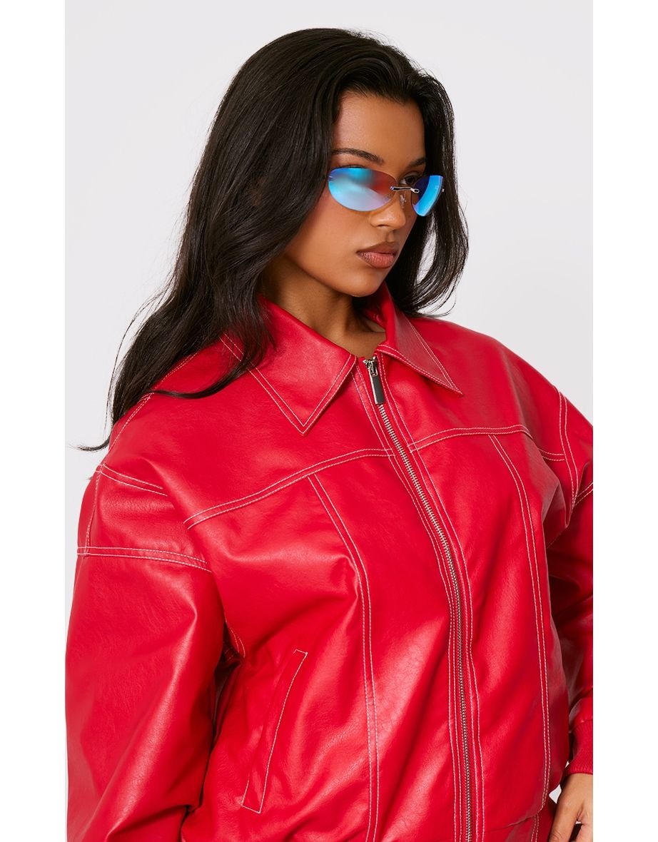 Blue Iridescent Frameless Bug Eye Round Sunglasses