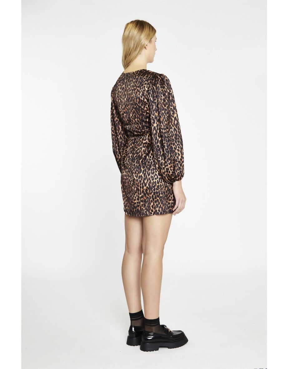 Brown Leopard Wrap Mini-Dress - 3