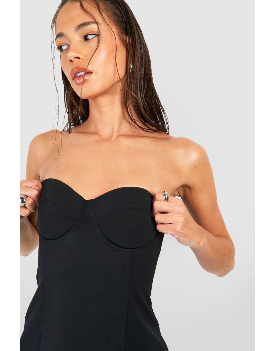 Woven Sweetheart Tailored Bandeau Mini Dress - black - 3
