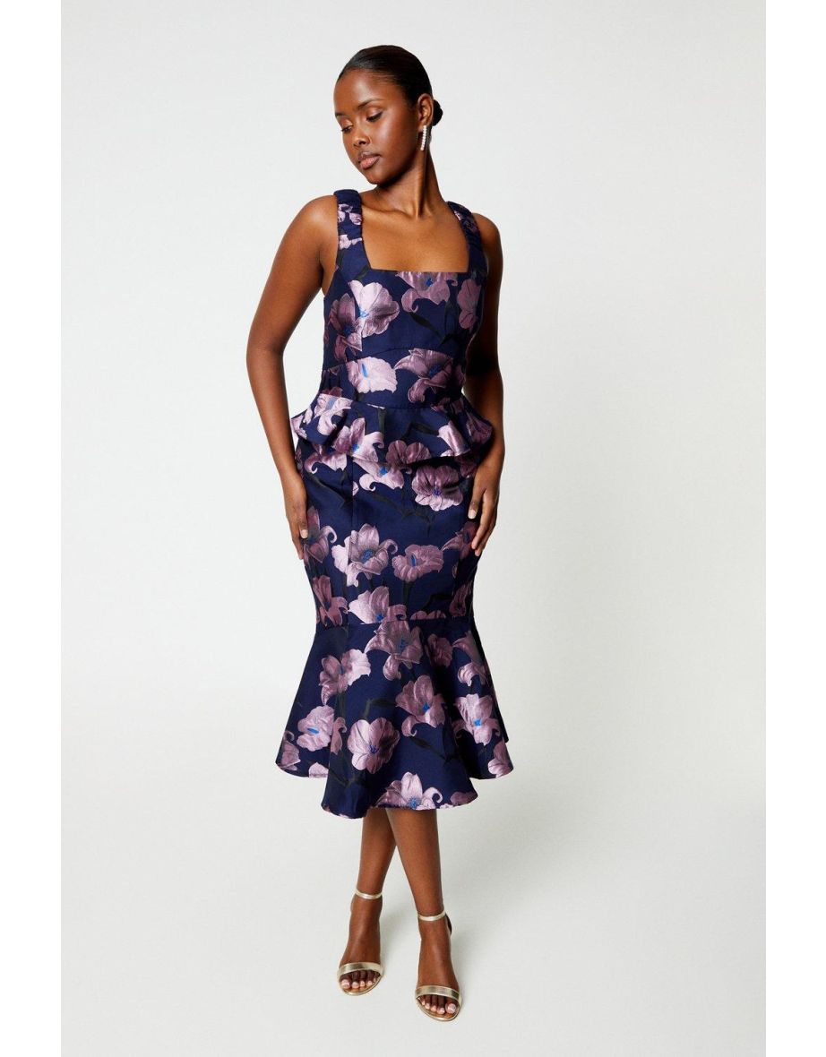 Jacquard Pencil Dress With Frill Hem