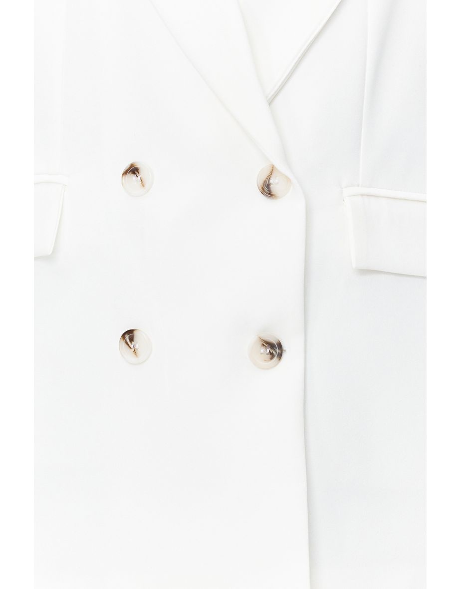 White Oversize Lined Buttoned Woven Blazer Jacket - 7