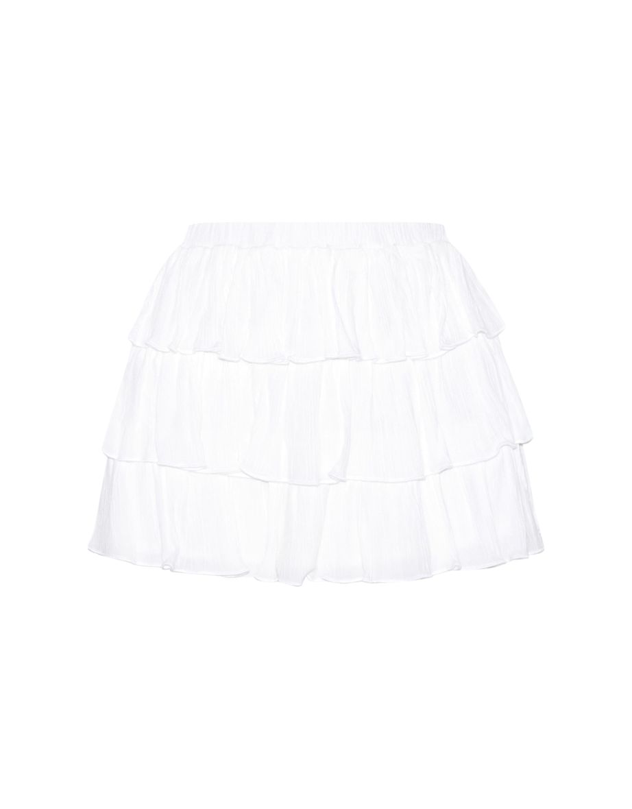 White Cheesecloth Ruffle Tie Front Long Sleeve Top - 4