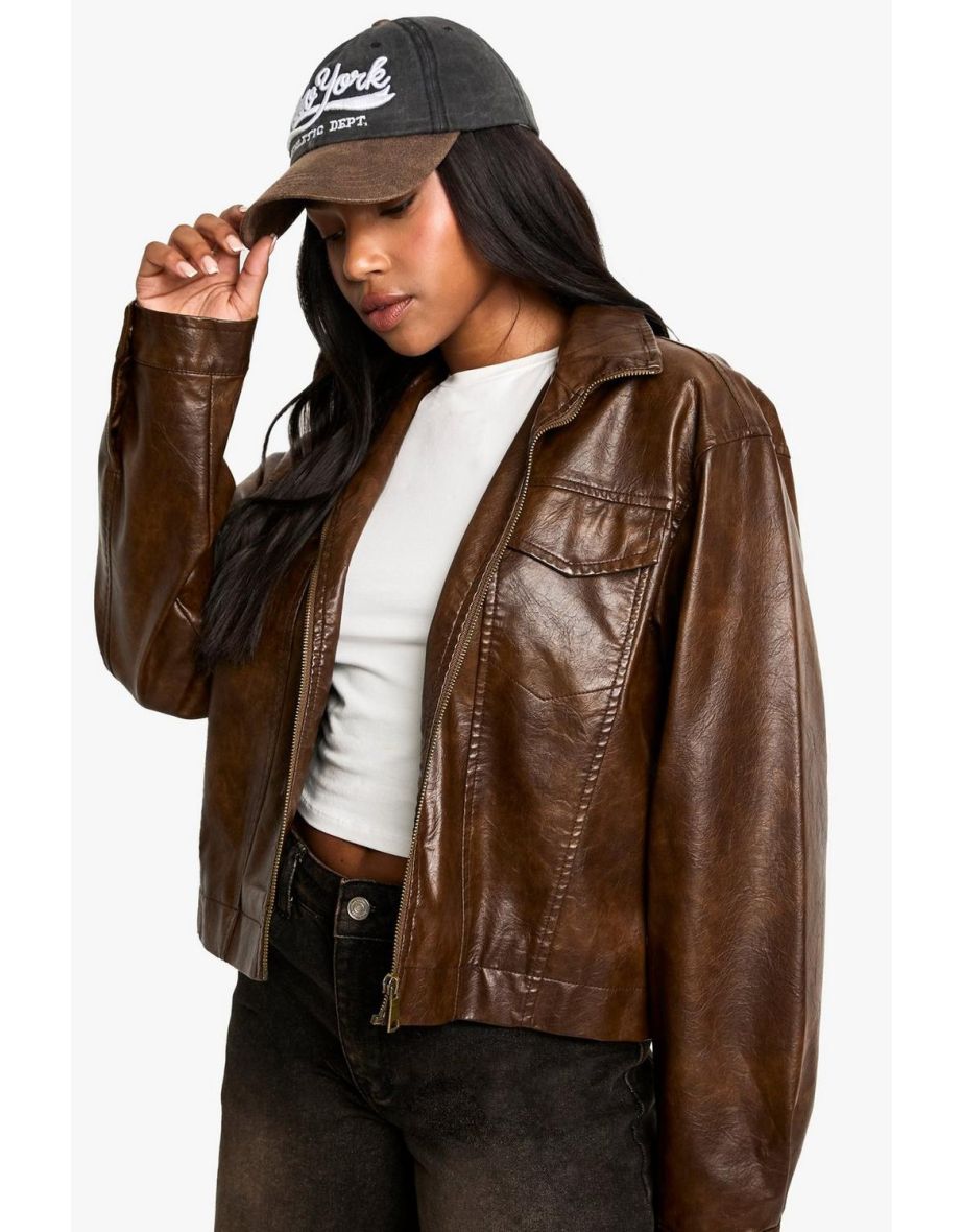 Vintage Look Faux Leather Jacket