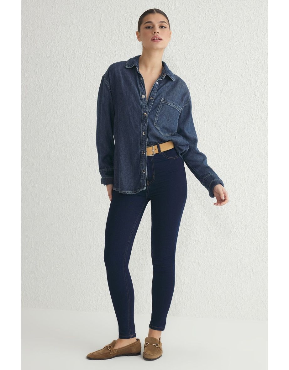 Dark Blue High Waist Skinny Jeans - 4