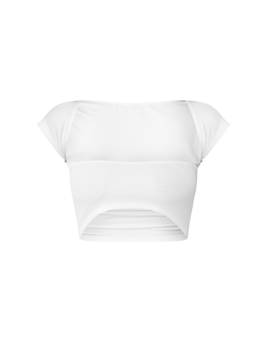 White Soft White Rib Backless Top - 4