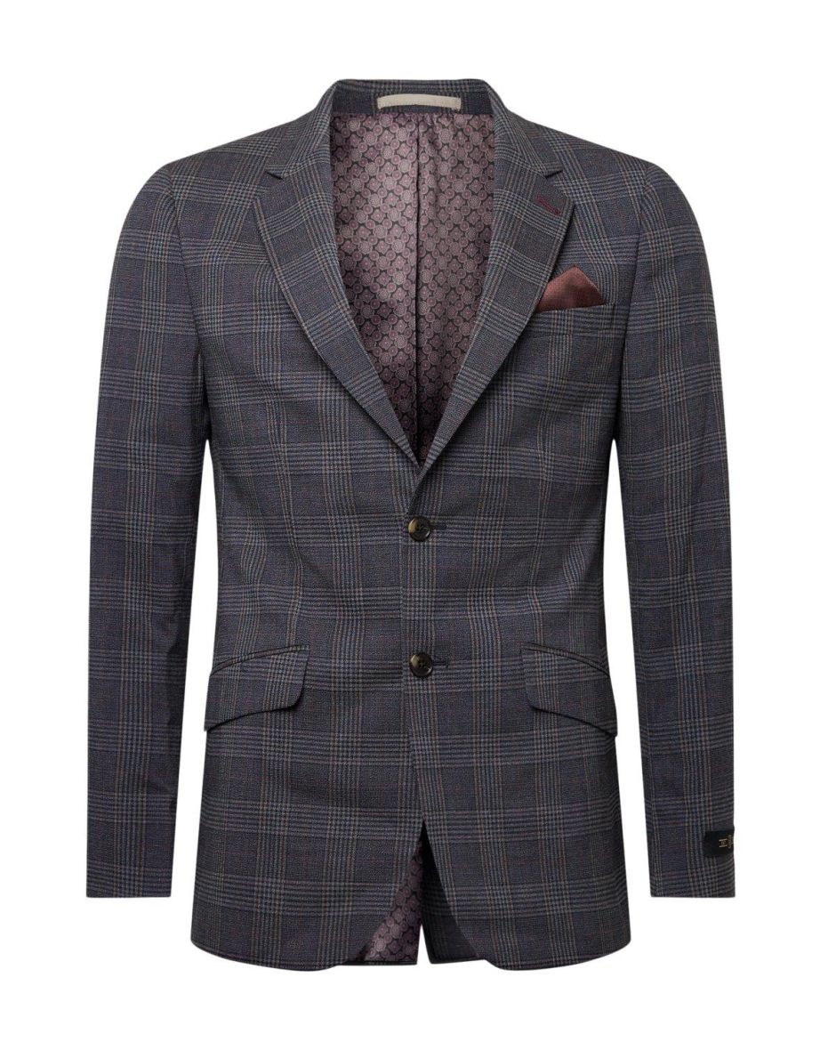 Slim Fit Burgundy Retro Check Suit Jacket
