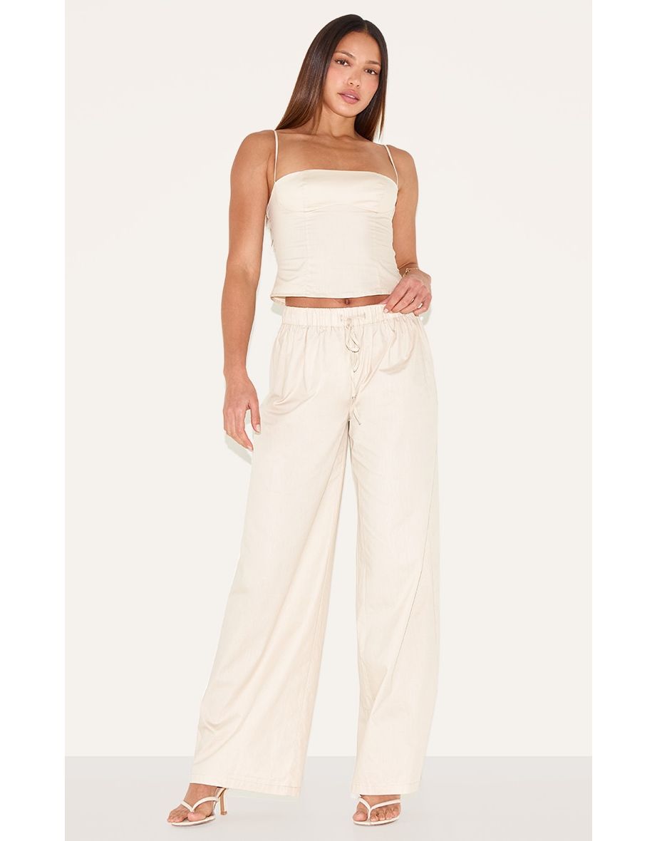 Tall Sand Square Neck Woven Crop Top