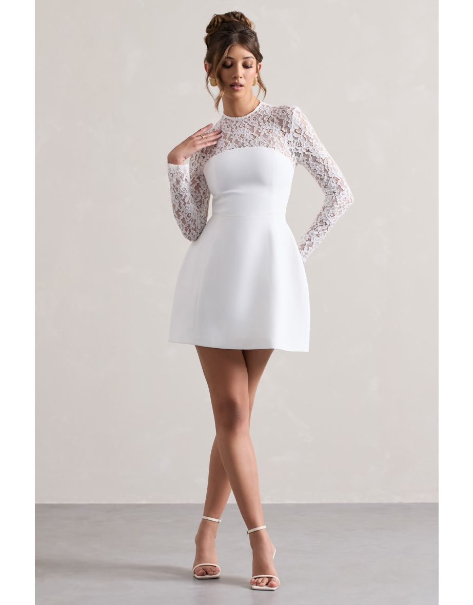 Shop Birdie White Lace Long Sleeve Mini Dress Online in Bahrain VogaCloset