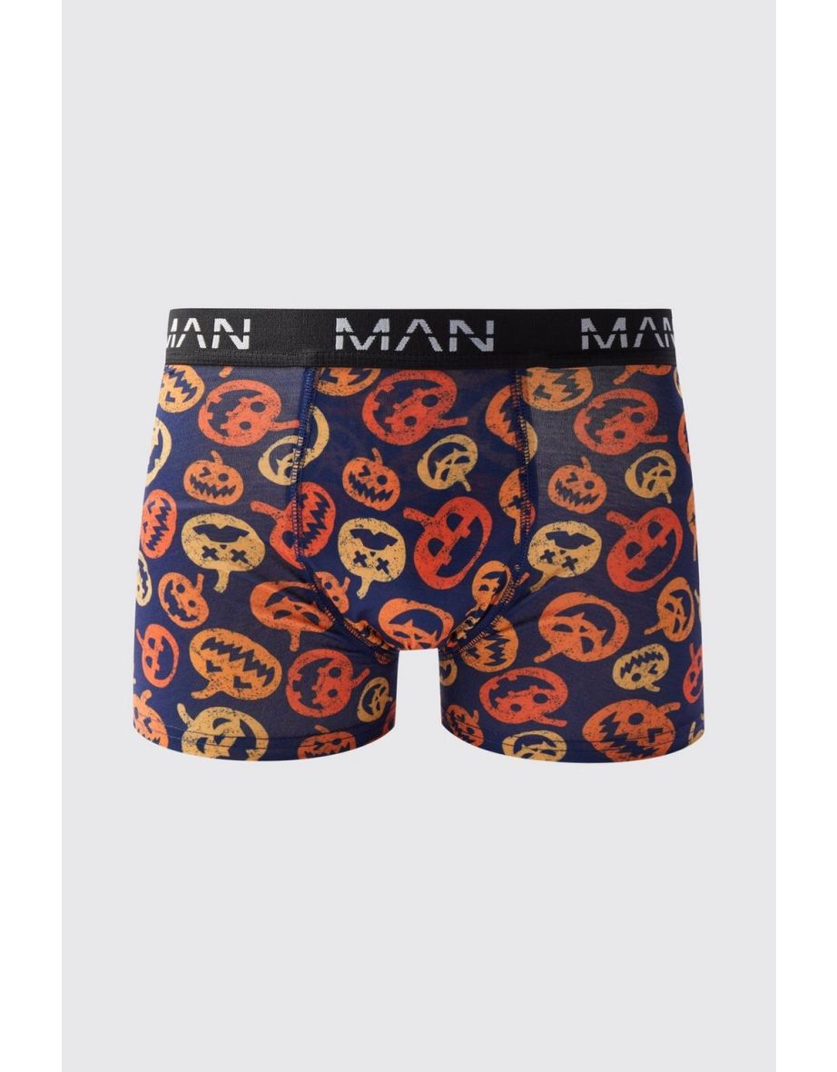 Halloween Pumpkin Print Boxers - navy
