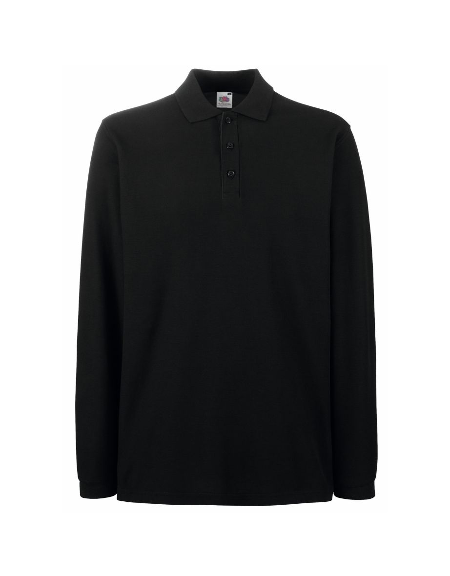 Fruit Of The Loom Mens Premium Long Sleeve Polo Shirt - Black