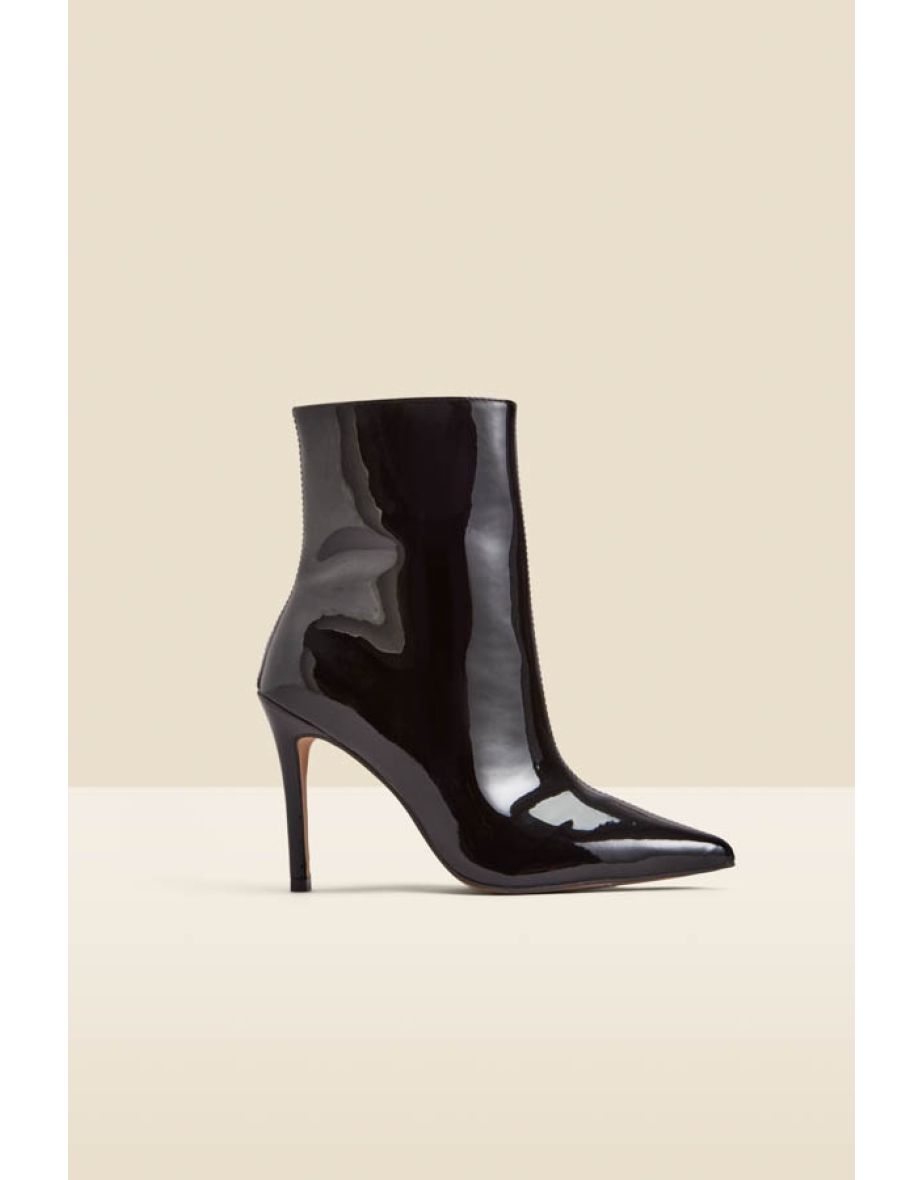 Black Patent Pointed Toe Ankle Boot - 4