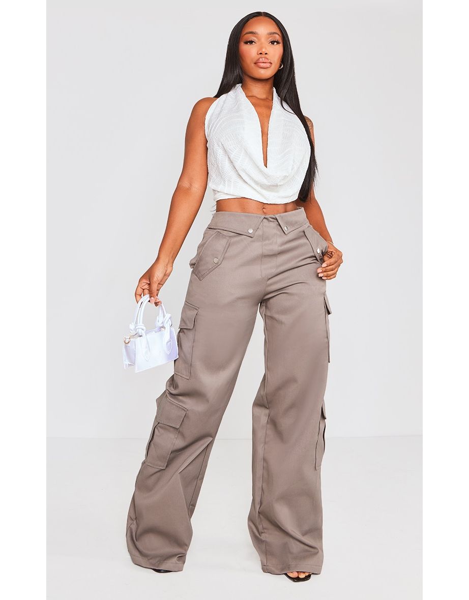 Shape Charcoal Cargo Fold Waistband Pocket Detail Trousers