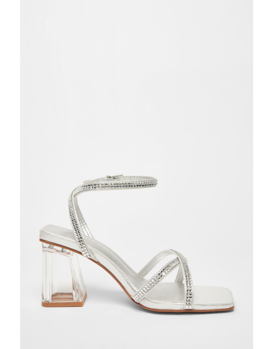 Wide Fit Silver Diamante Heels - 4