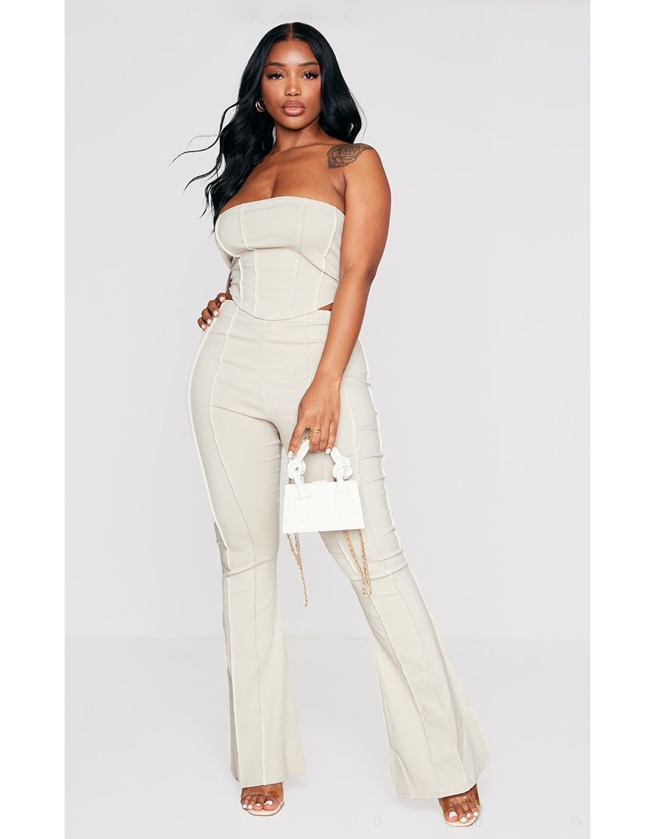 Shape Stone Contrast Seam Detail High Waisted Flared Trouser