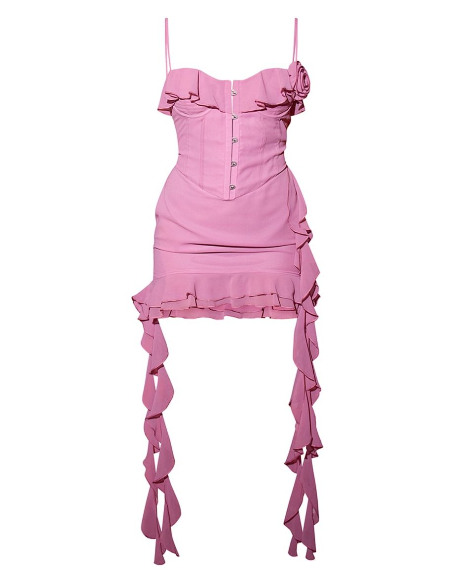 Plus Pink Rose Frill Detail Draped Mini Dress - 4
