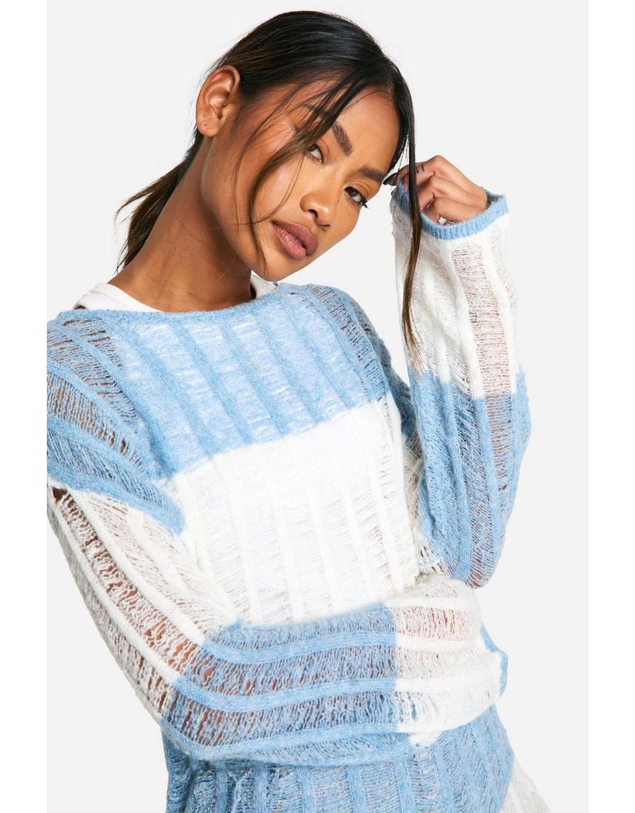 Ladder Knit Stripe Oversized Sheer Jumper - 3