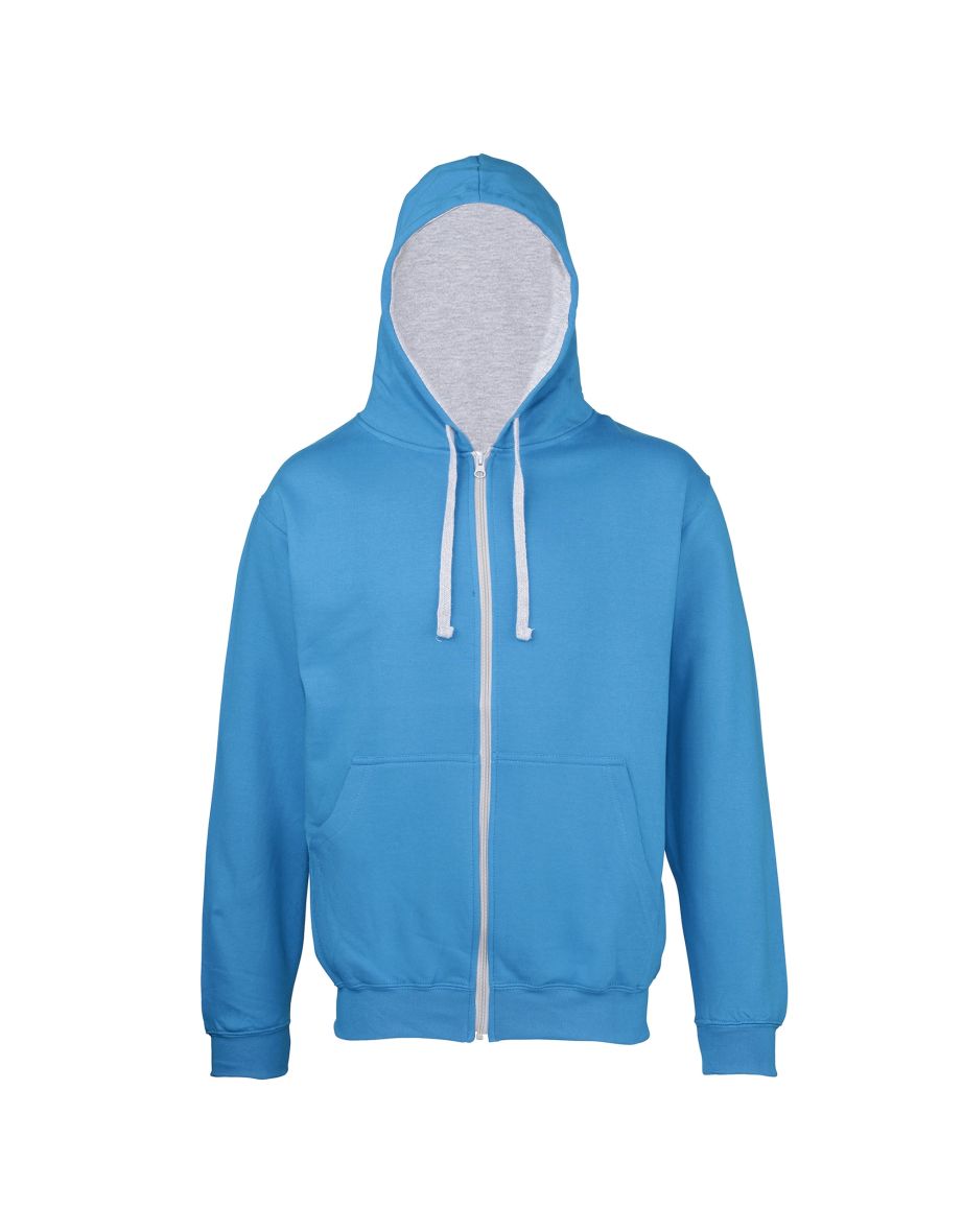 Awdis Mens Varsity Hooded Sweatshirt / Hoodie / Zoodie - Sapphire Blue/heather Grey