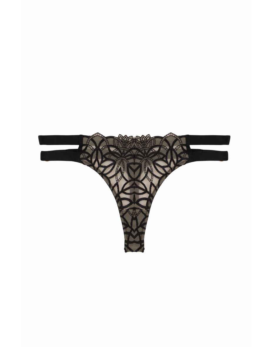 Aisha Black Optical Embroidery Ring Thong - 3