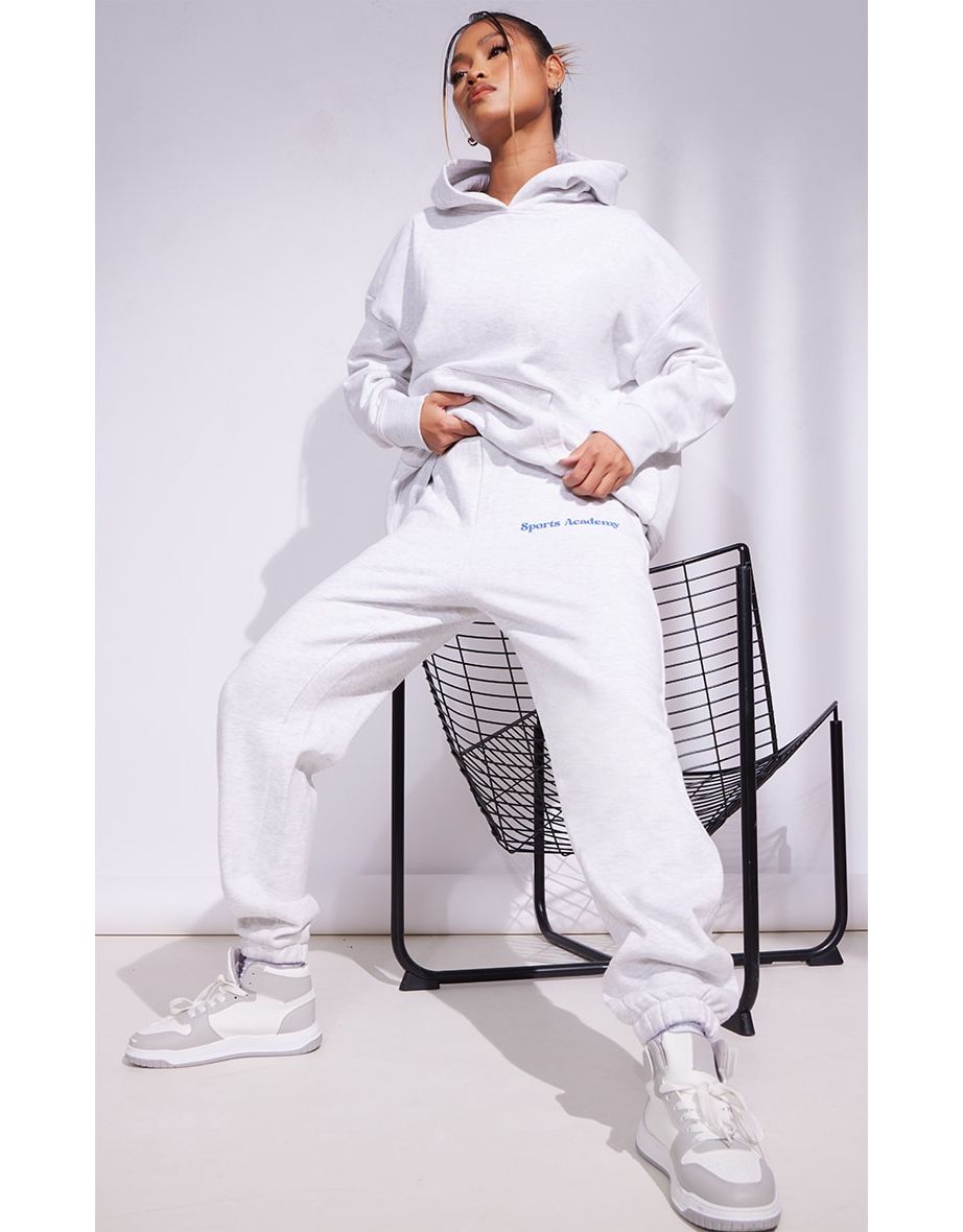 Heather Grey Premium Sports Academy Puff Print Oversized Joggers