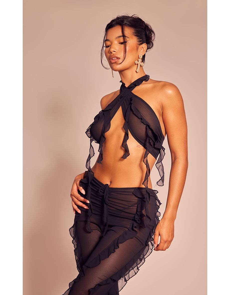 Black Chiffon Ruffle Halterneck Underbust Bralet