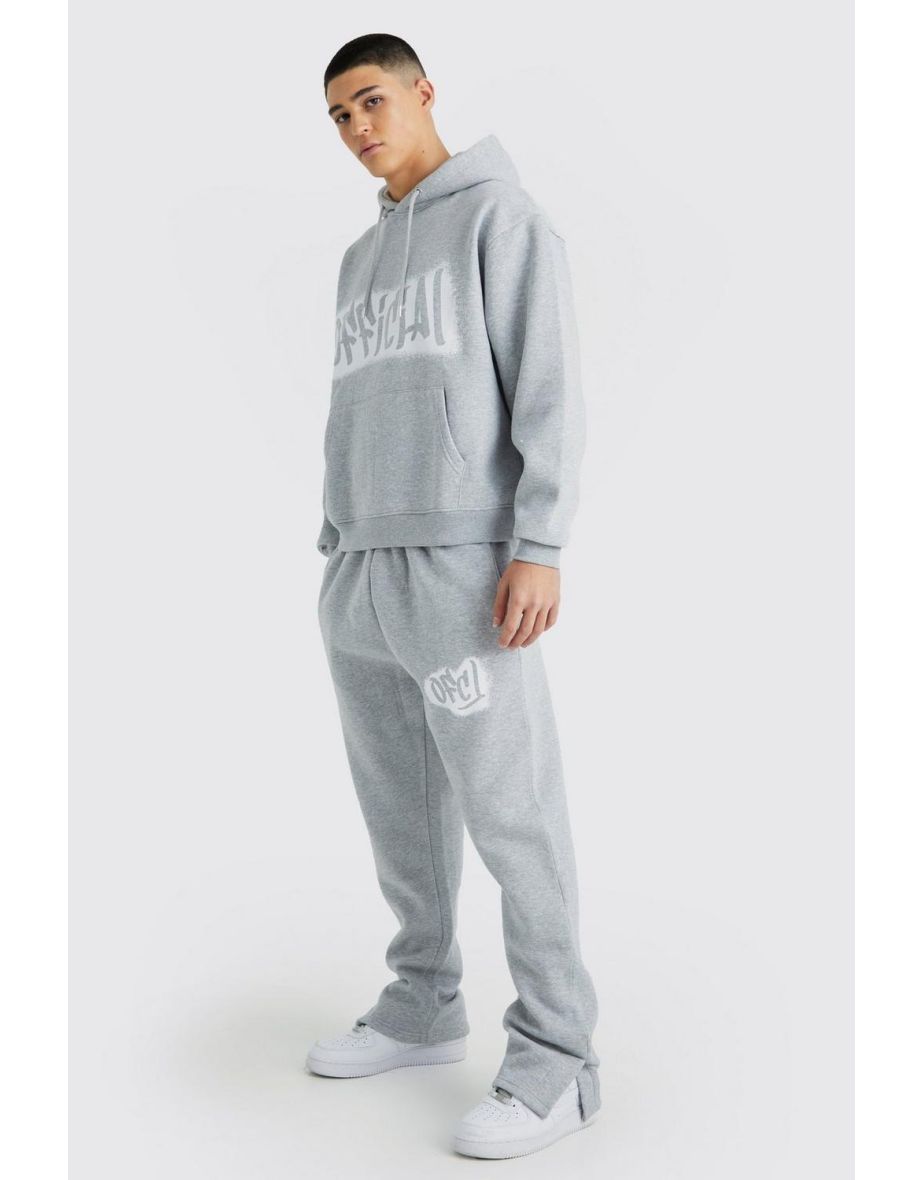 Oversized Boxy Ofcl Spray Split Hem Tracksuit - grey marl