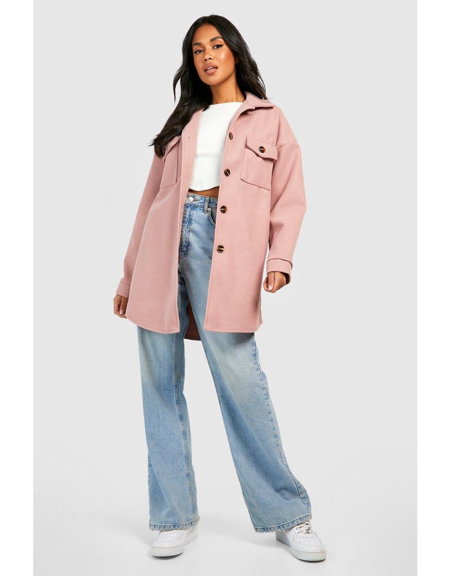 Longline Wool Look Shacket - dusky pink - 3
