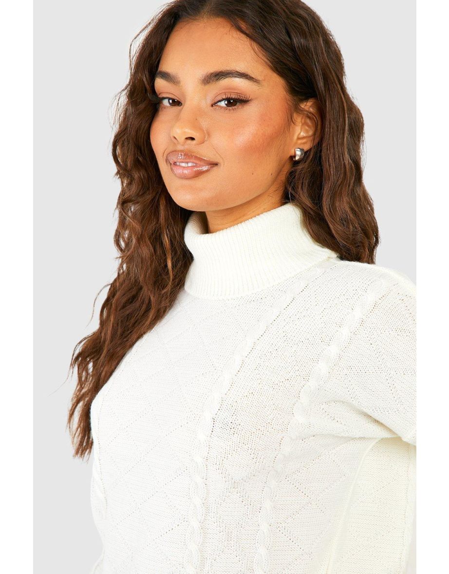 Cable Roll Neck Jumper And Maxi Skirt Knitted Co-ord - cream - 3