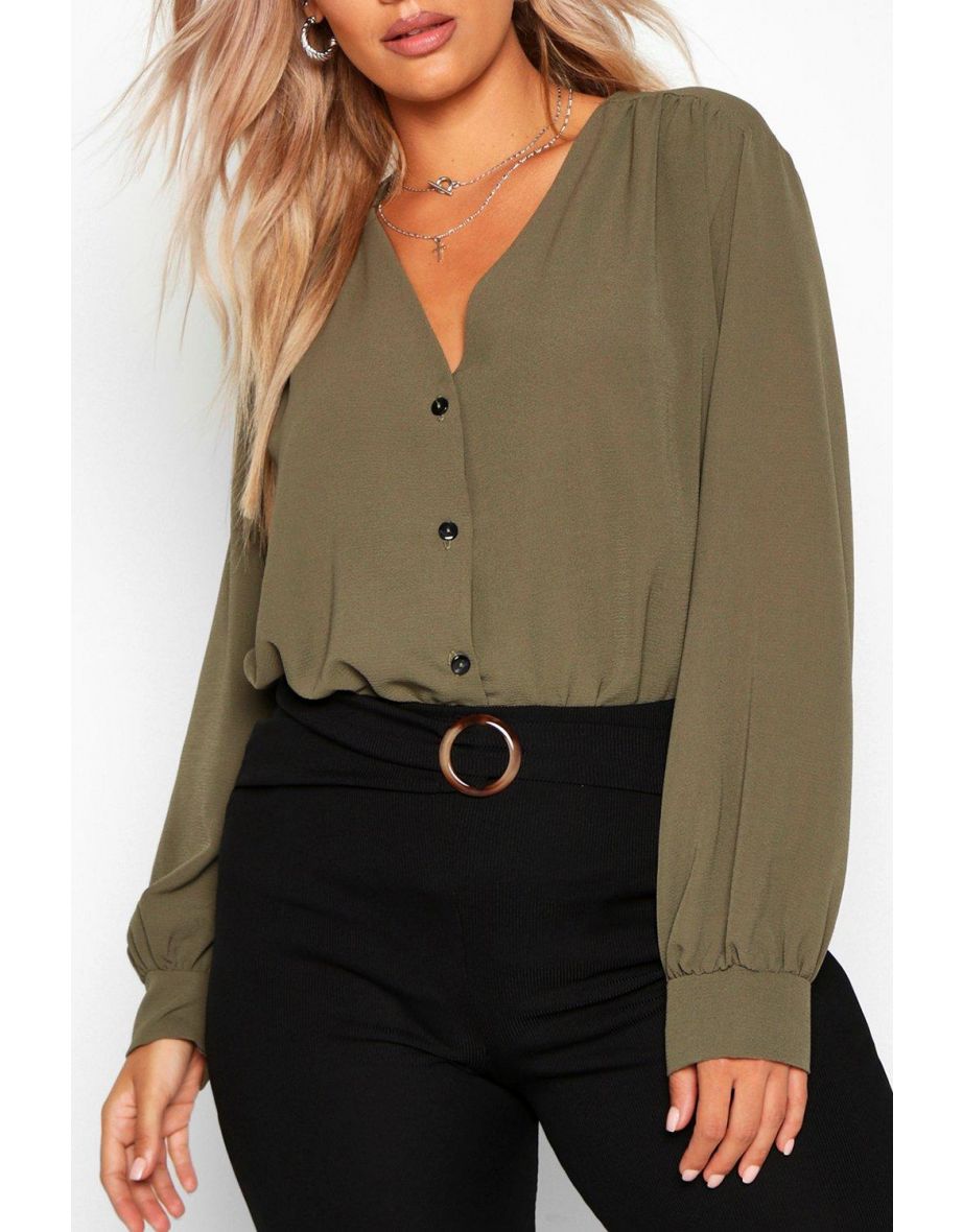 Plus Woven Button Through Collarless Shirt - black - 3