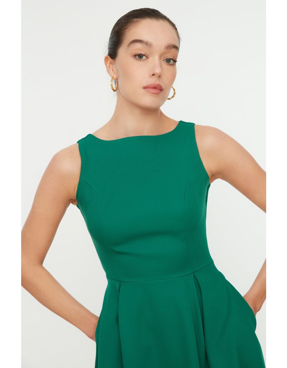 Green A-Line Midi Evening Dress - 4