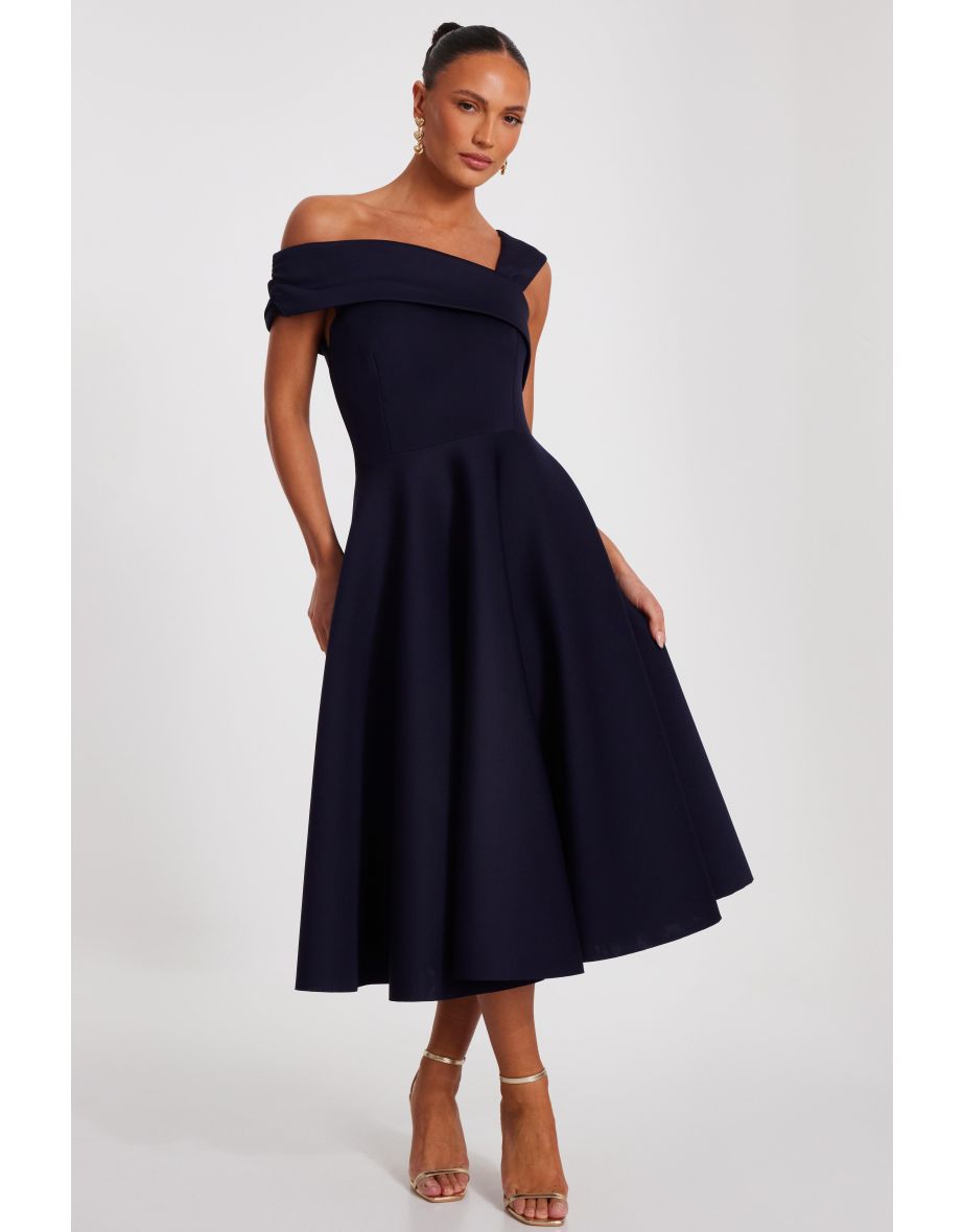 Navy Asymmetric Skater Dress