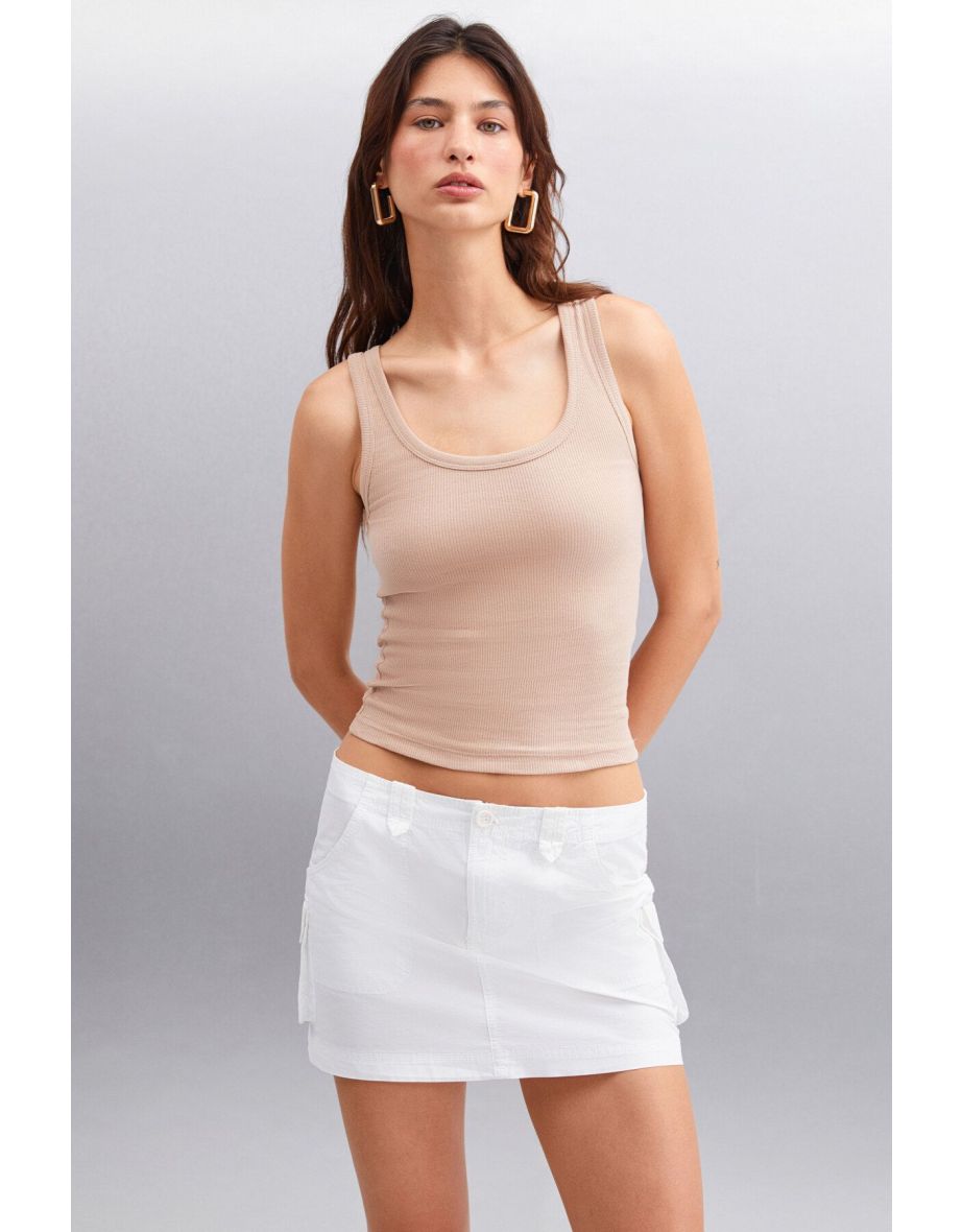 Romına Women's Ribbed Flexible Fabric Organic Cotton Beige Undershirt