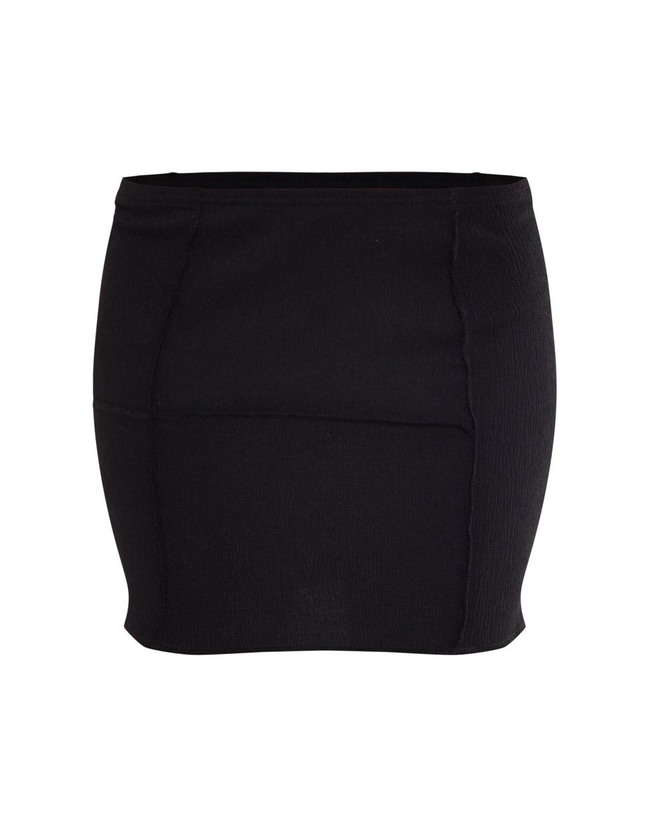 Black Rib Exposed Seam Detail Micro Mini Skirt - 5