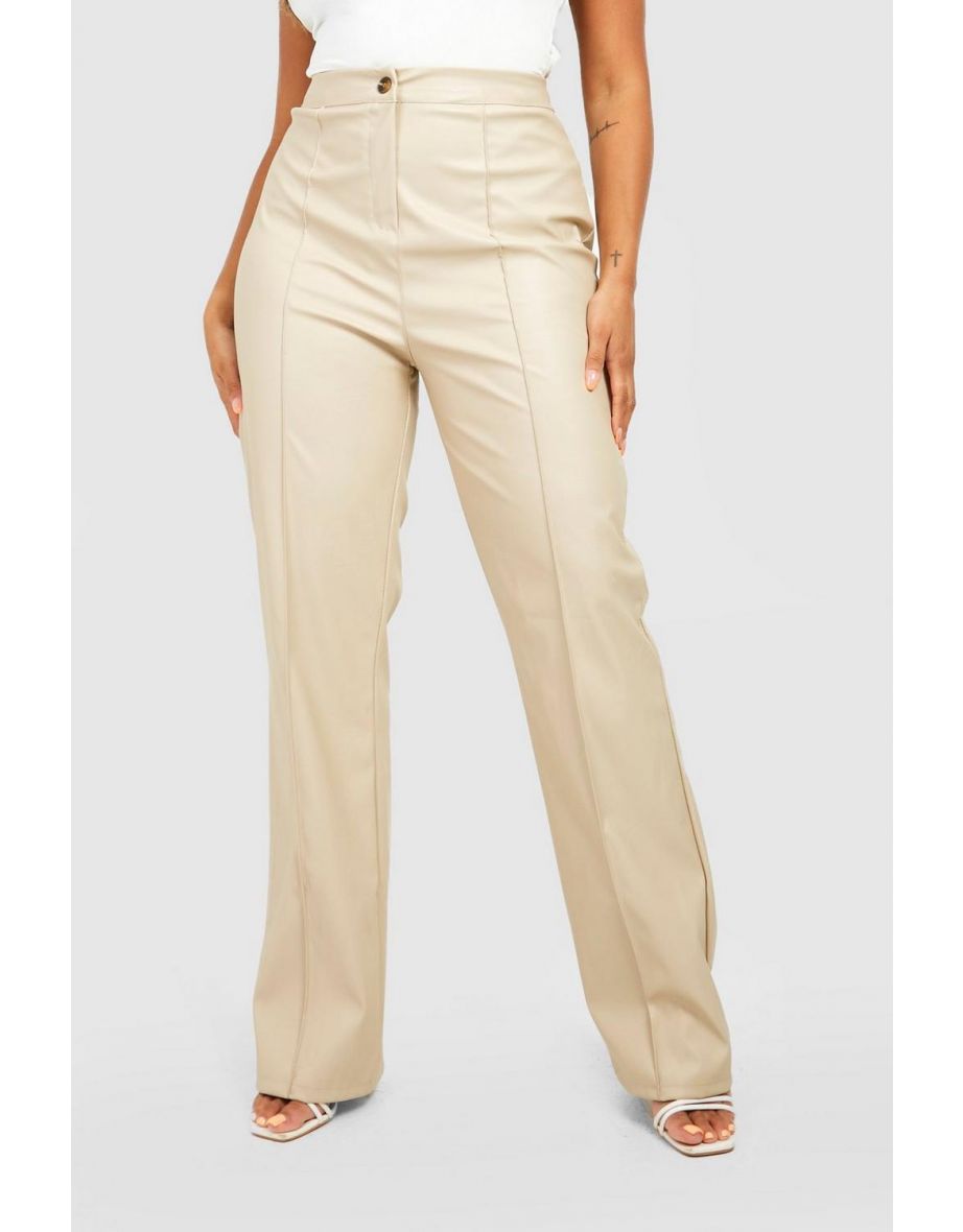 Plus Leather Look Seam Detail Trousers - sand - 3