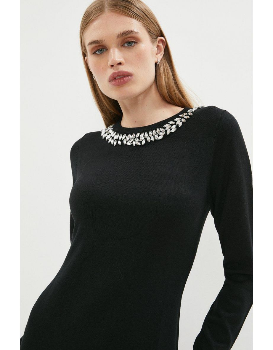 Embellished Neck Trim Dress - 2