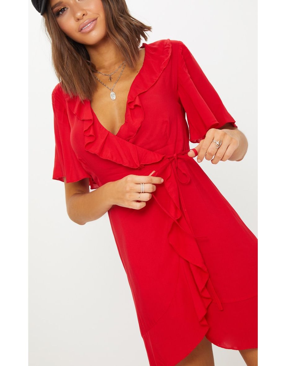 فستان تيشيرت بتصميم لف - أحمر - 4