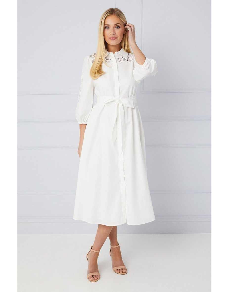 Petite Occasion Cotton Cutwork Detail Shirt Dress