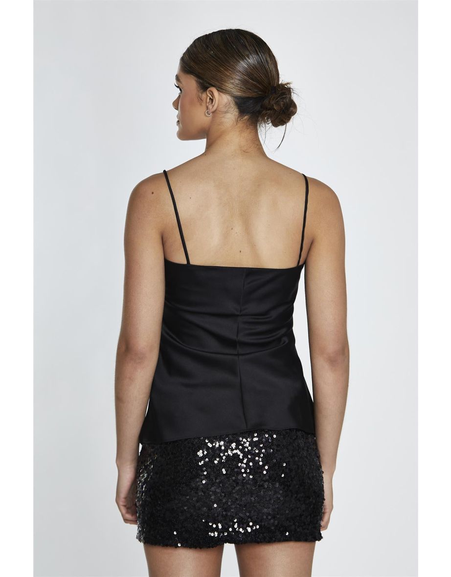 Black-Satin Cowl-Neck Cami-Top - 3