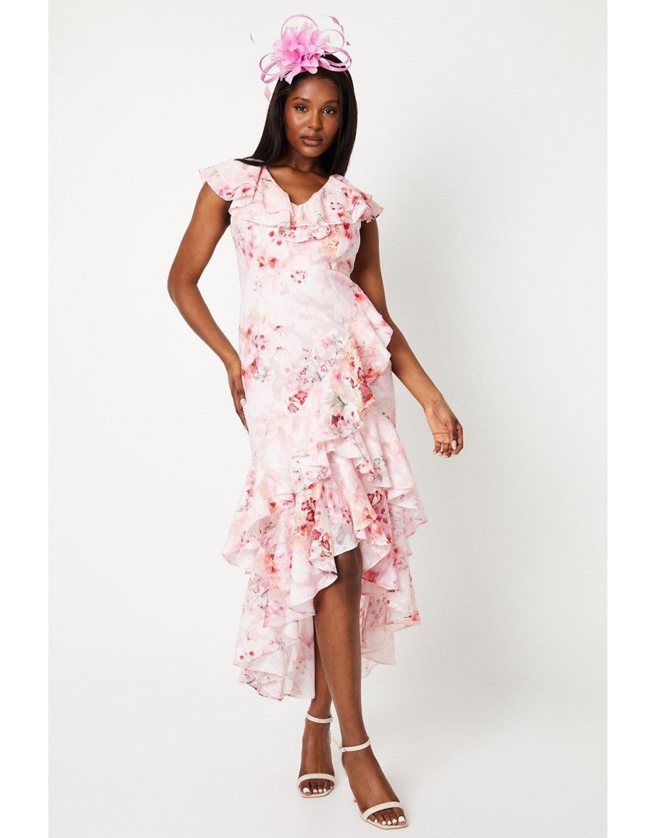 Double Ruffle Printed Georgette Jacquard Dress