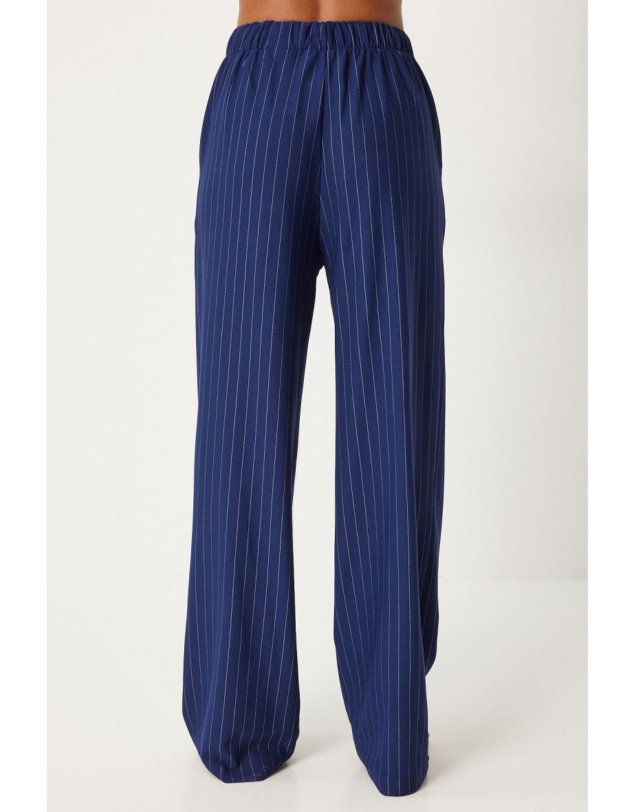 Women's Navy Blue Thin Striped Double Breasted Vest Trouser Suit - 7